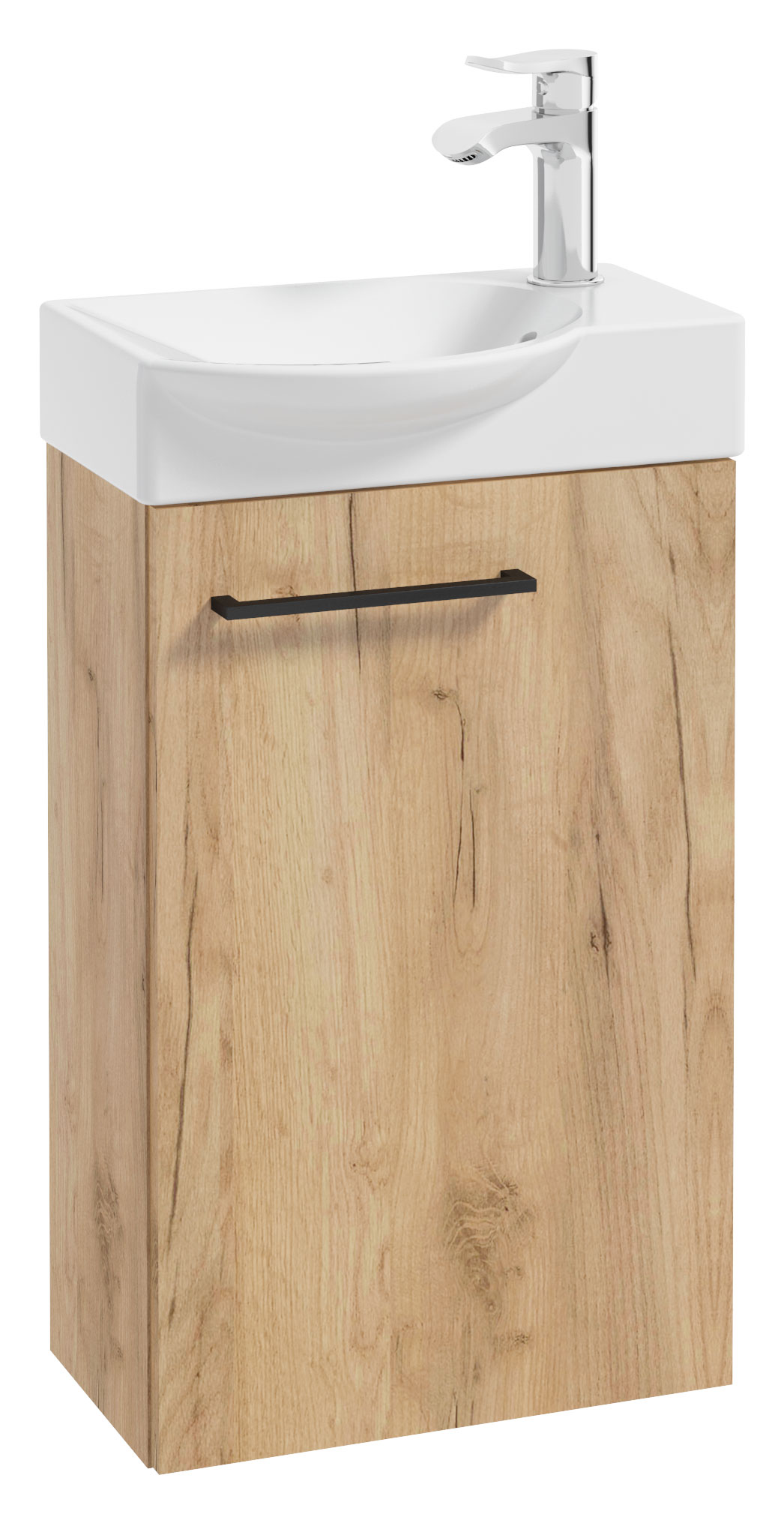 Szafka z zaokrągloną umywalką Modullac 39 cm dąb złoty z czarnym uchwytem - zdjęcie 1