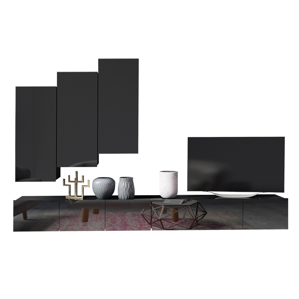 Meblościanka Kirdon z zamykanymi półkami pionowymi Czarny  - zdjęcie 6