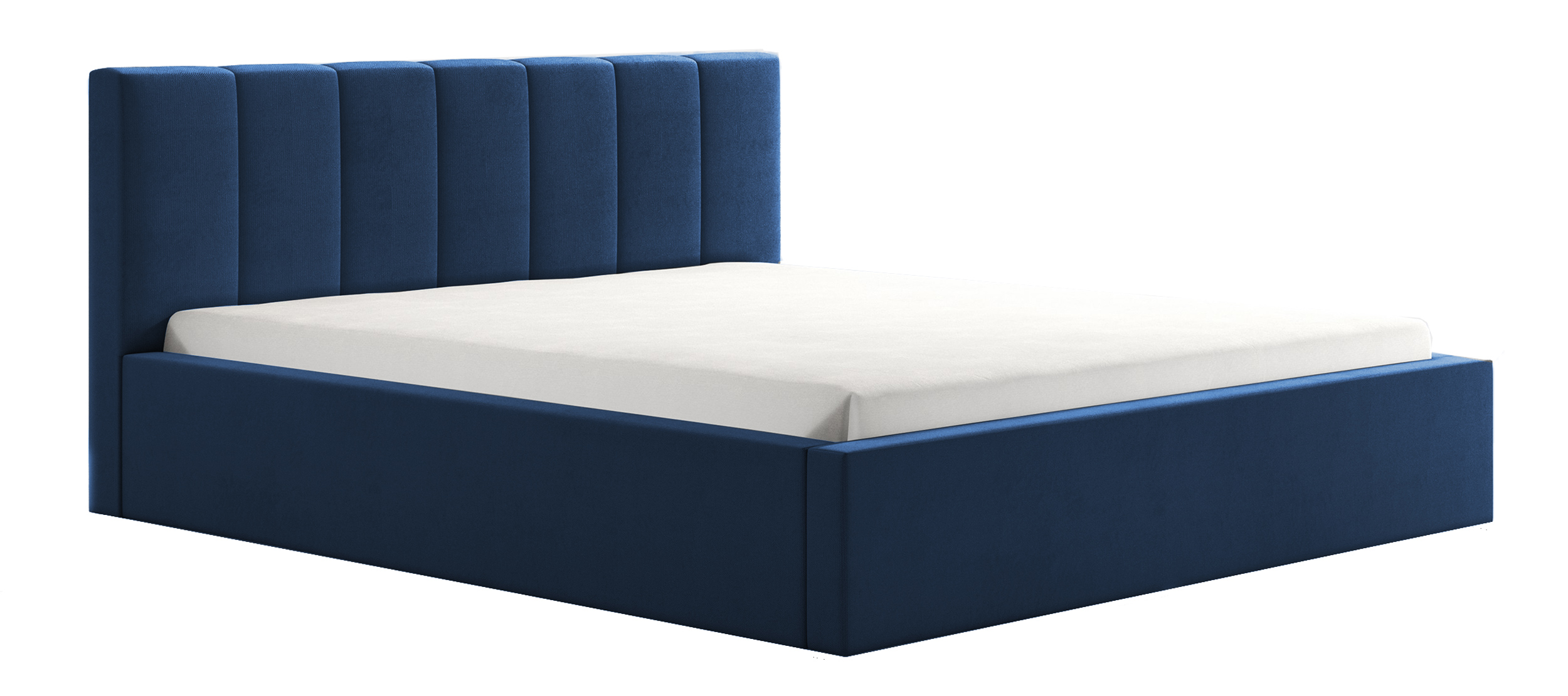 Łóżko tapicerowane 160x200 cm Selvone z pojemnikiem stelaż metalowy granatowe - zdjęcie 1