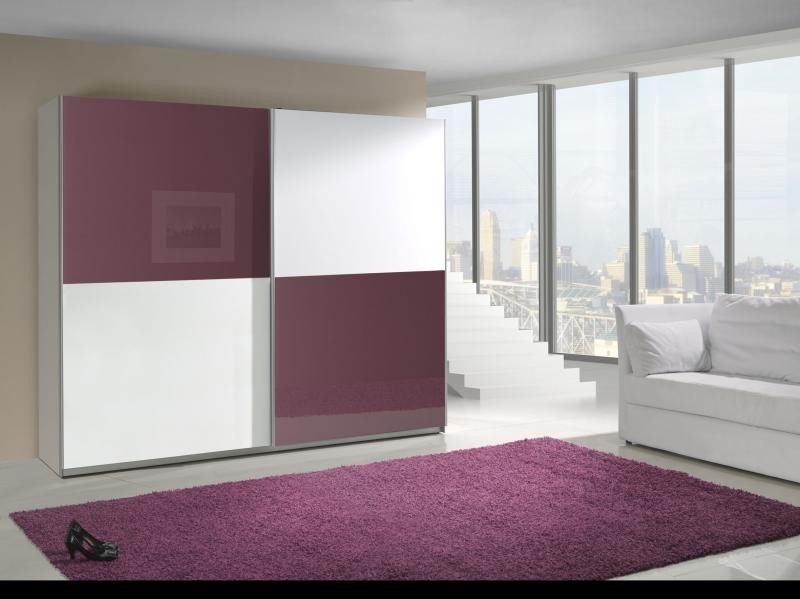 Szafa przesuwna z lustrem Minor dwudrzwiowa Biały połysk / Fioletowy połysk II - zdjęcie 1