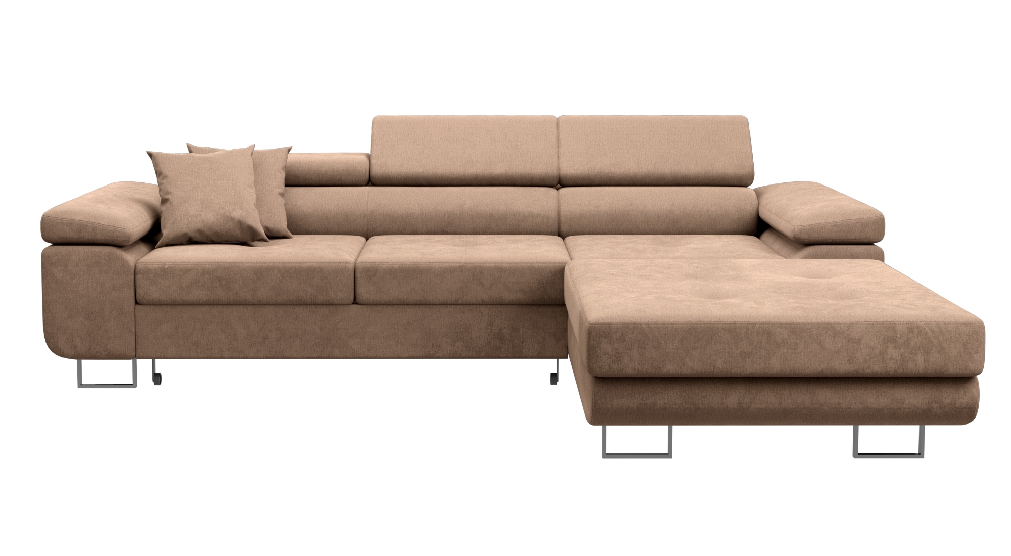 Narożnik z funkcją spania Ganta L-kształtny z pojemnikiem brązowy w tkaninie hydrofobowej prawostronny