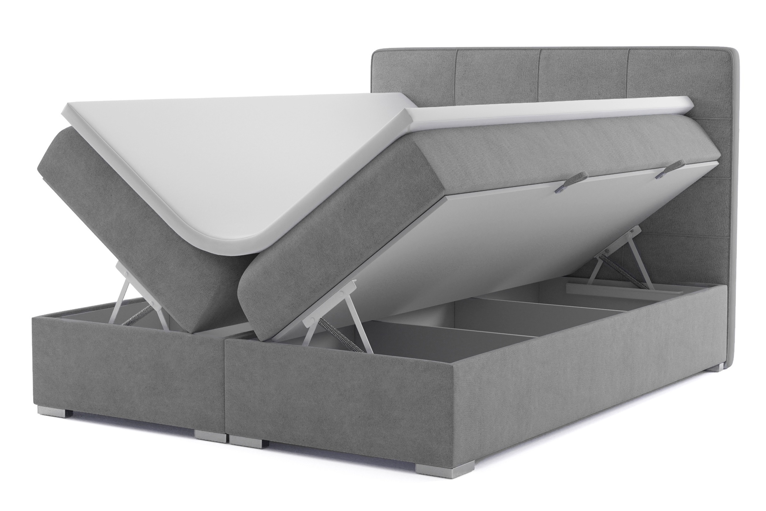Łóżko kontynentalne 160x200 cm Bongiorno z pojemnikami i topperem szare welur hydrofobowy