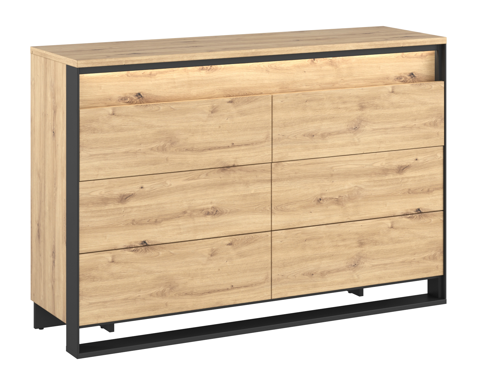 Komoda z szufladami Quant 130 cm z oświetleniem dąb artisan/czarny - zdjęcie 1