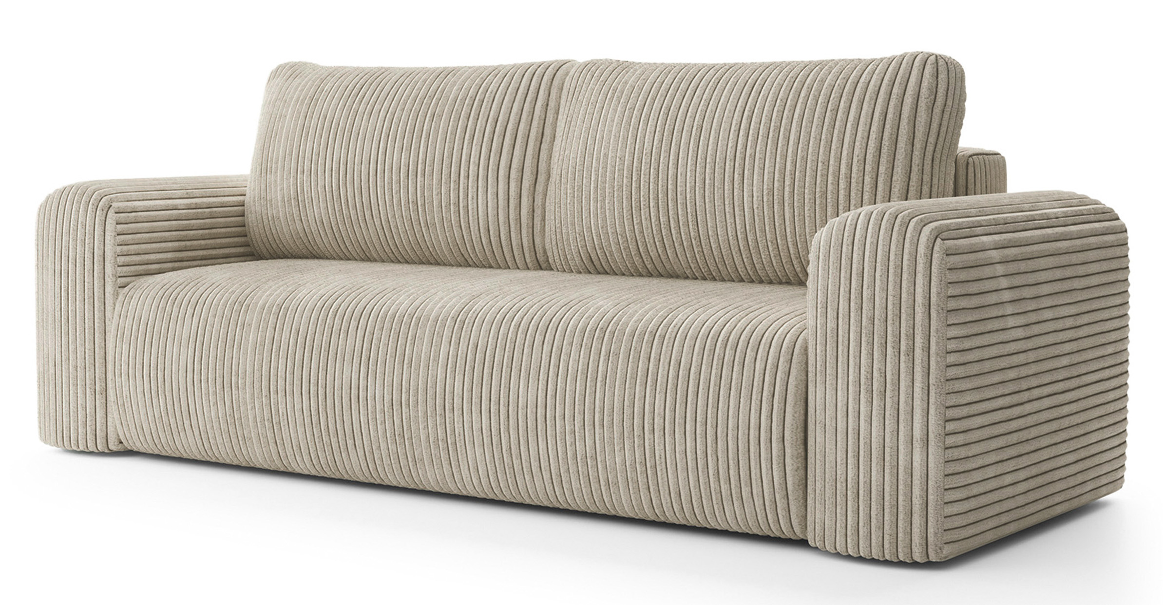 Kanapa rozkładana trzyosobowa Lelu z pojemnikiem beżowa gruby sztruks - zdjęcie 1