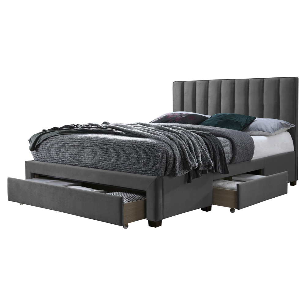 Łóżko tapicerowane Baella z szufladami 160x200 cm popielate - zdjęcie 1