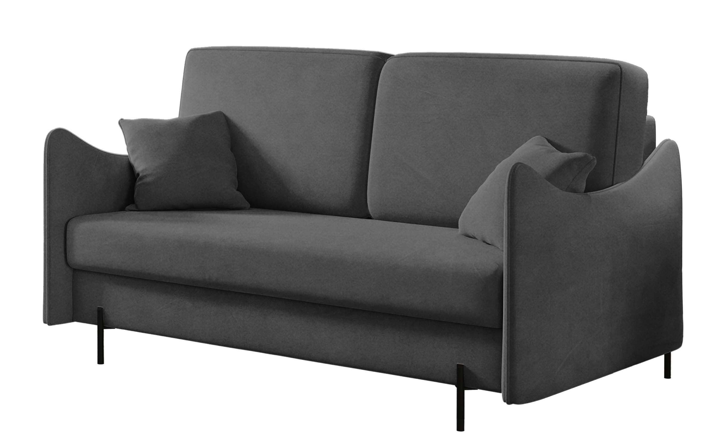 Kanapa rozkładana dwuosobowa Wavia z pojemnikiem ciemnoszara velvet hydrofobowy - zdjęcie 1