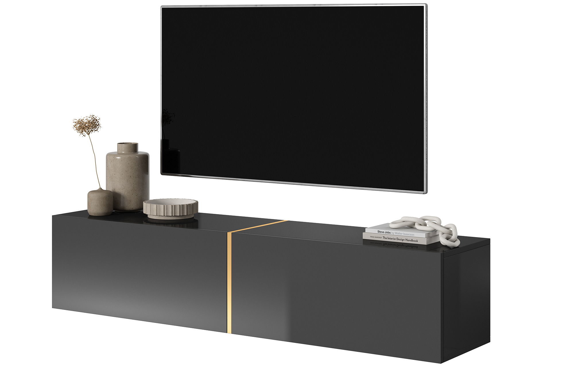 Szafka RTV Bisira 140 cm czarna ze złotą wstawką - zdjęcie 1