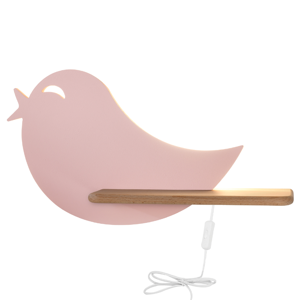 Kinkiet ścienny do pokoju dziecięcego Dreamie ptaszek z przewodem różowy - zdjęcie 1
