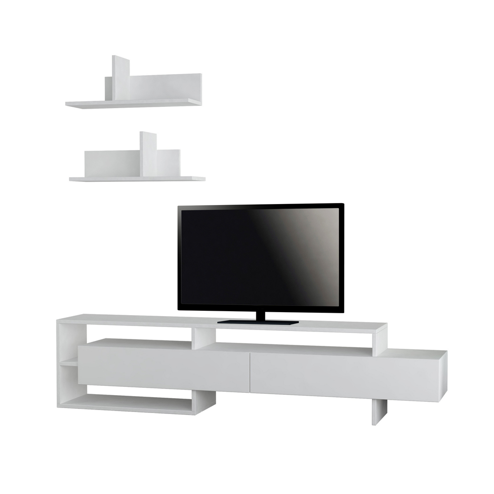 Szafka RTV Lotero biała z dwiema półkami naściennymi