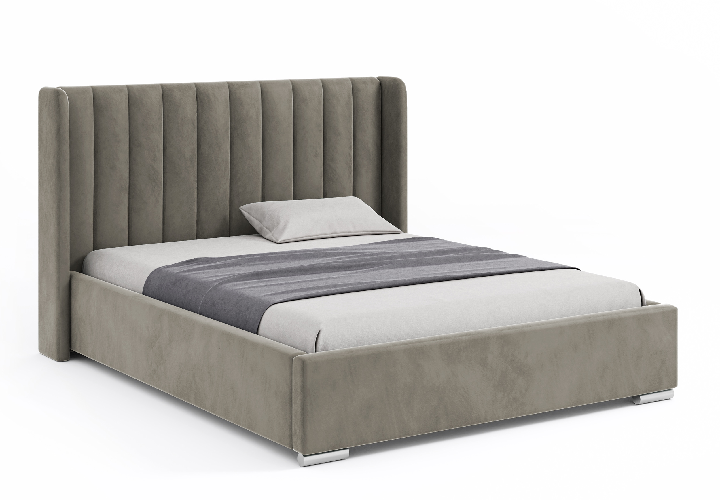 Łóżko tapicerowane 140x200 cm Estelio z pojemnikiem stelaż metalowy ciemnobeżowe welur - zdjęcie 1