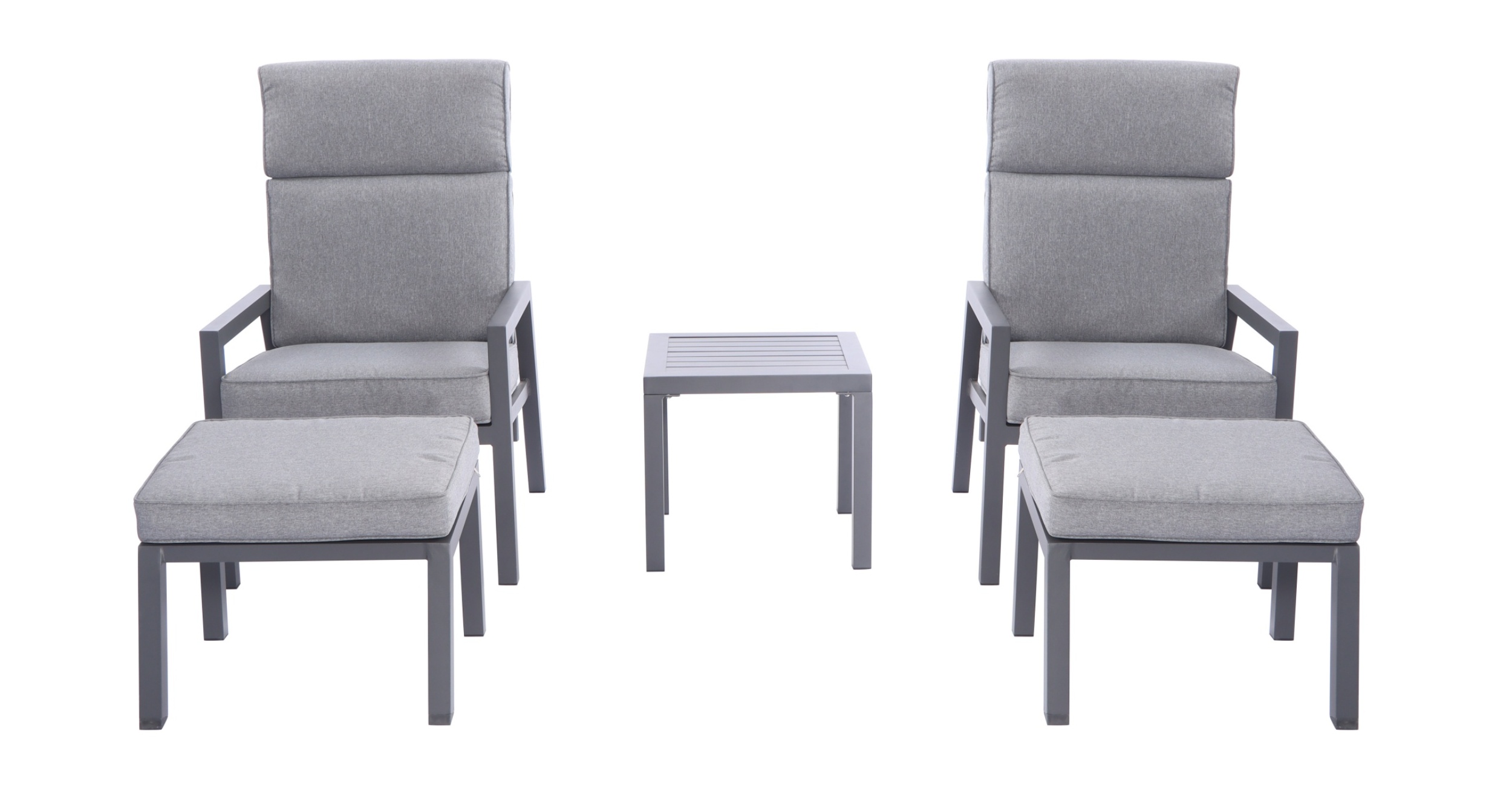 Zestaw dwóch foteli ogrodowych Traccles z podnóżkami i stolikiem kawowym - zdjęcie 1