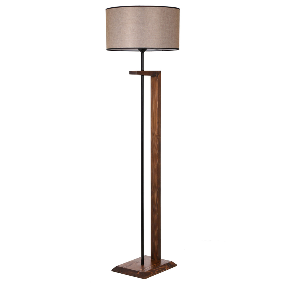 Lampa stojąca Manifeebe beżowa z orzechową podstawą - zdjęcie 1