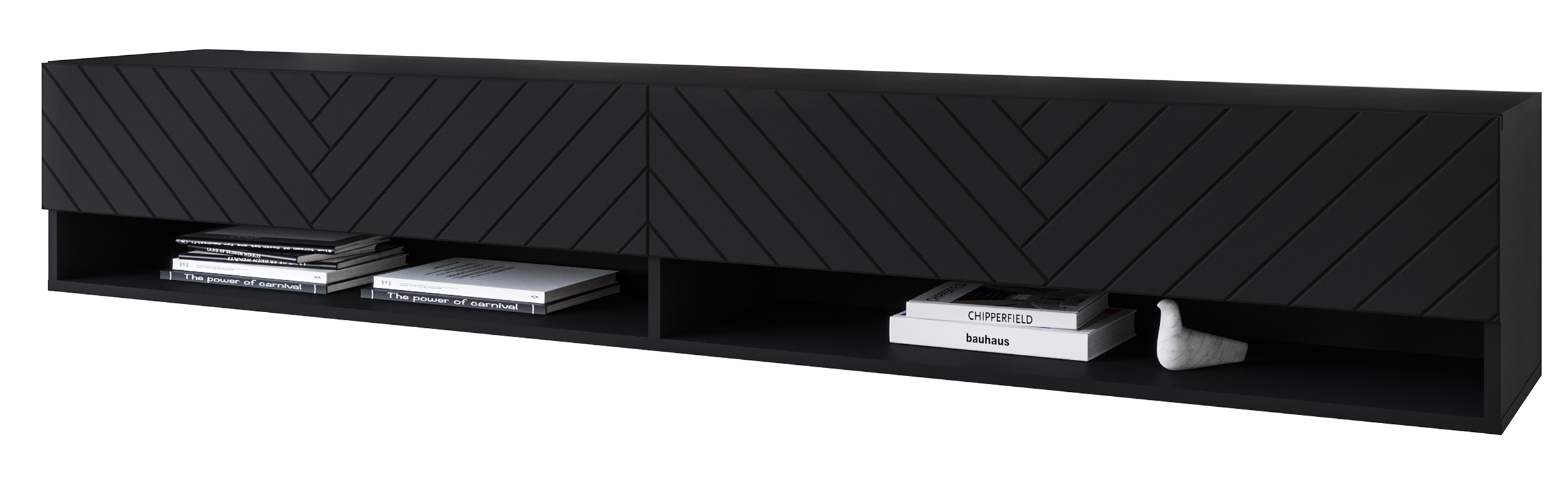 Szafka RTV Wander 180 cm czarny grafit/czarna jodełka - zdjęcie 1