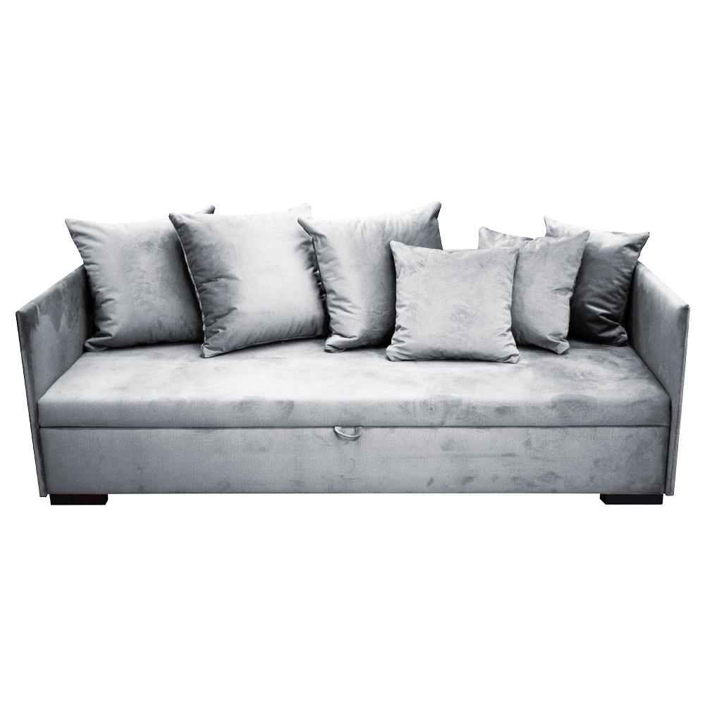 Łóżko pojedyncze Trotte z pojemnikiem 90x197 cm jasnoszare welur hydrofobowy - zdjęcie 1