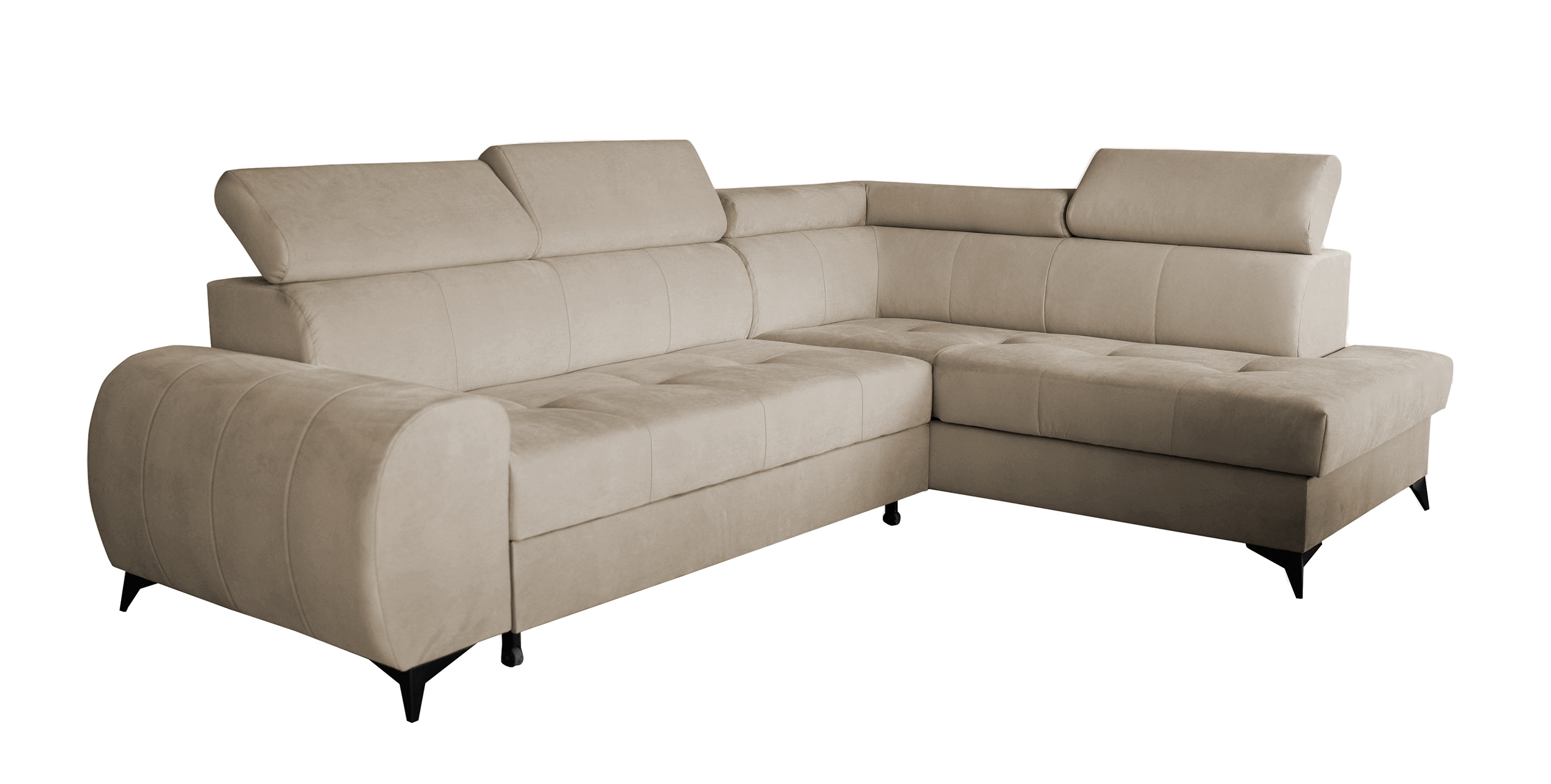 Narożnik z funkcją spania Palawano L-kształtny z pojemnikiem jasnobeżowy velvet prawostronny - zdjęcie 1