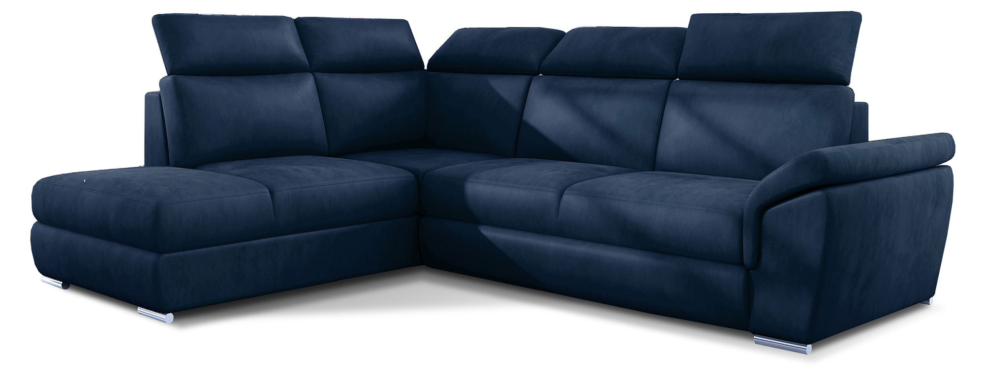 Narożnik z funkcją spania Kaoci L-kształtny z pojemnikiem granatowy welwet hydrofobowy lewostronny - zdjęcie 1