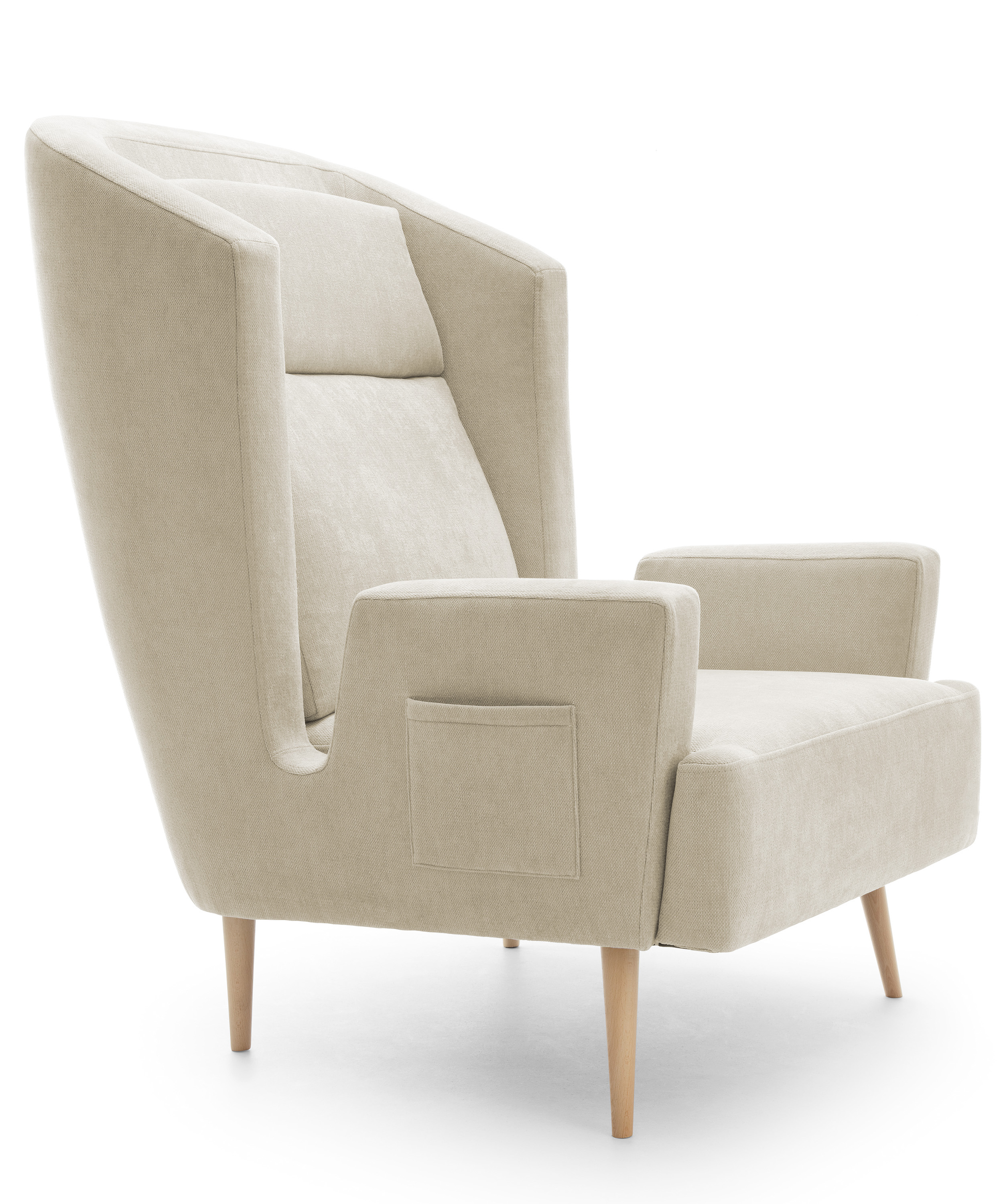 Fotel wypoczynkowy uszak Tegmine z gazetnikiem w podłokietniku kremowy plecionka hydrofobowa - zdjęcie 1