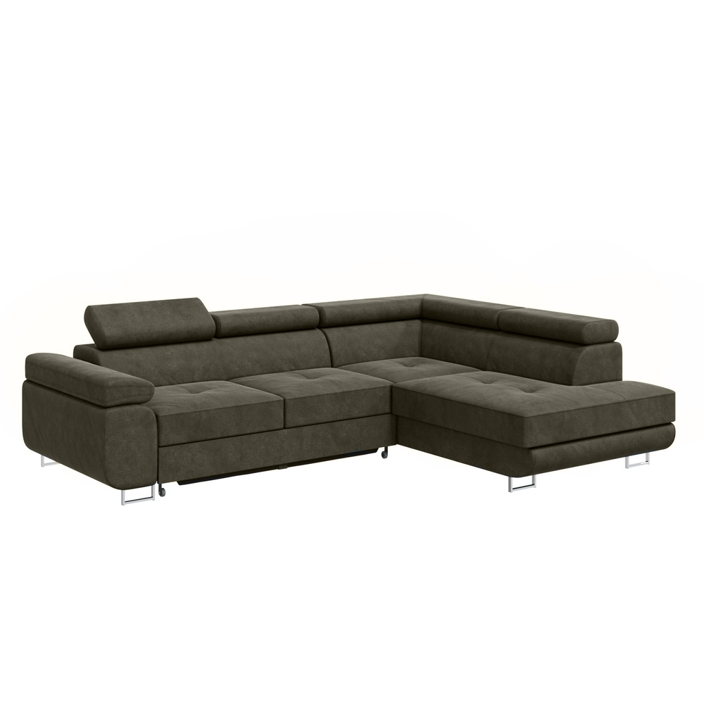 Narożnik rozkładany Stevil L-kształtny z pojemnikiem oliwkowy w tkaninie hydrofobowej prawostronny - zdjęcie 1