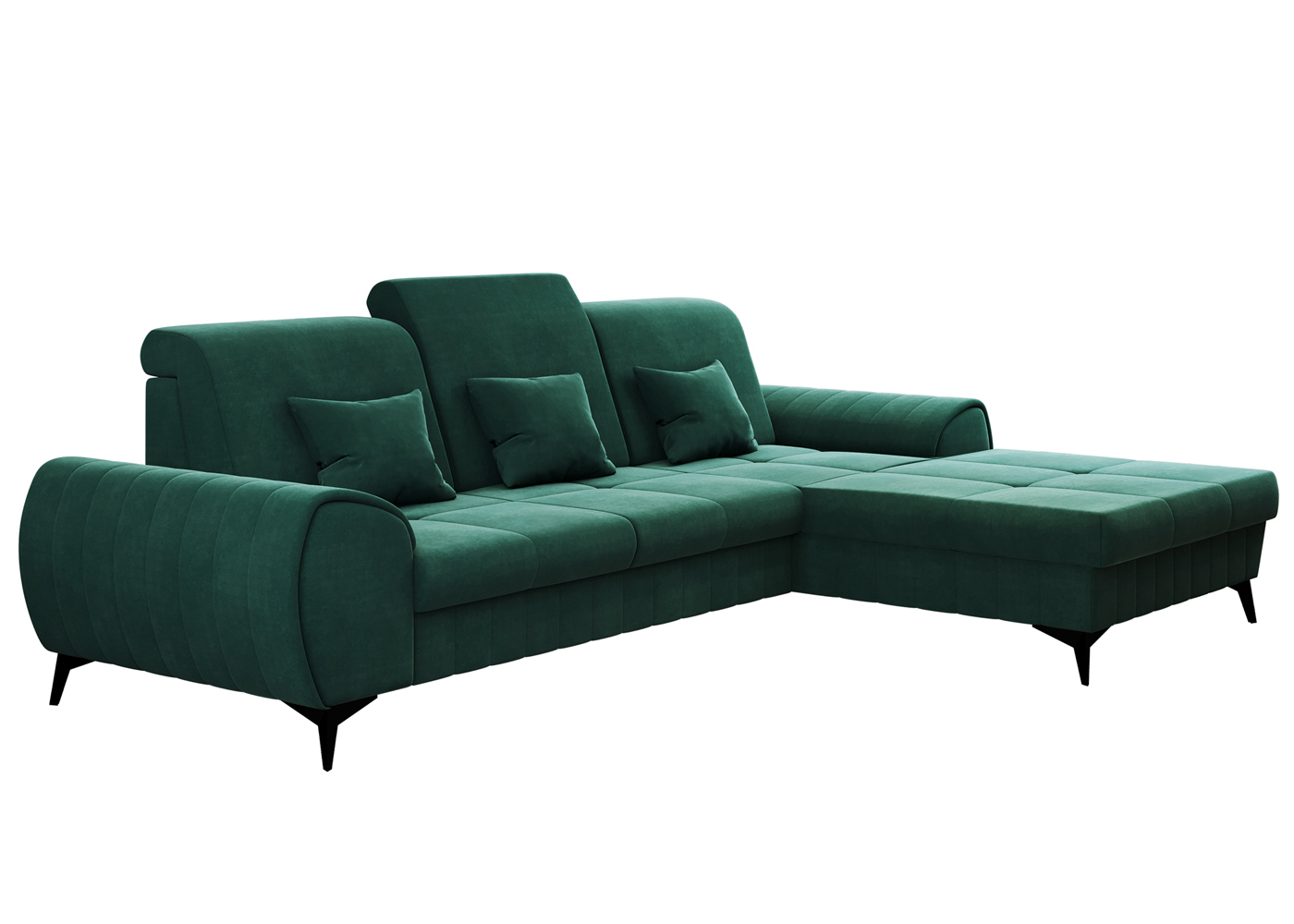 Narożnik z funkcją spania Forsivo L-kształtny z pojemnikiem zielony prawostronny - zdjęcie 1