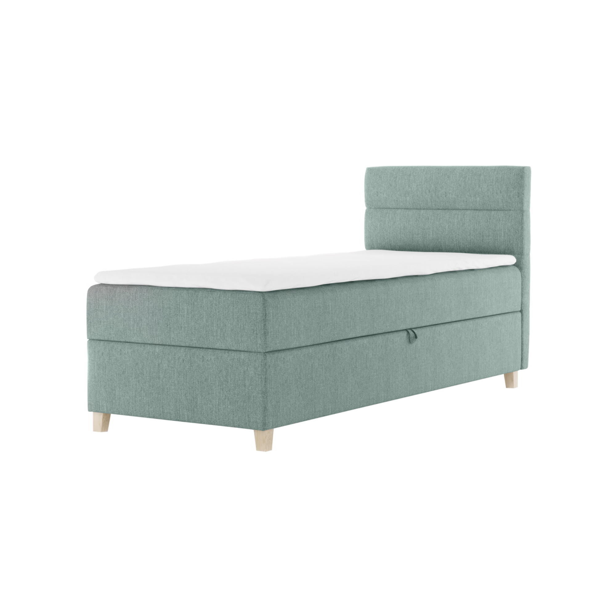 Łóżko kontynentalne 100x200 cm Charolle z pojemnikiem i topperem jednoosobowe miętowe