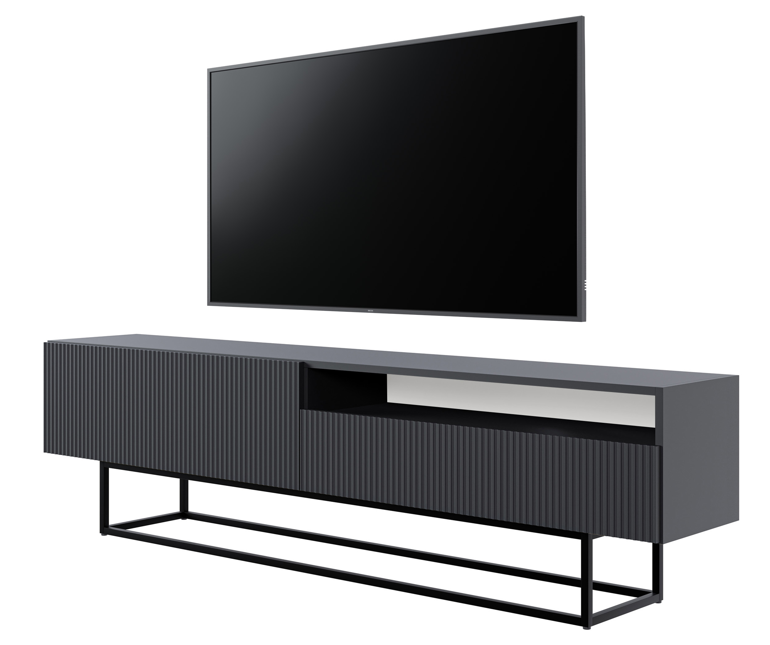 TV-Schrank Veldio mit 175 cm Nische, schwarz mit schwarzen Beinen