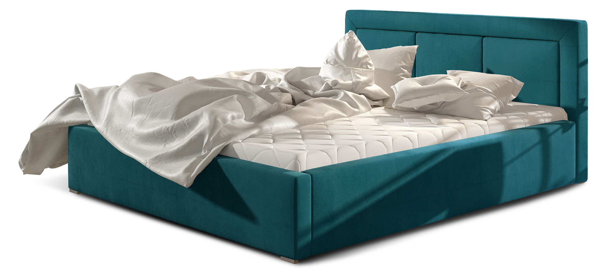 Łóżko tapicerowane Pritoka 180x200 cm z pojemnikiem turkusowe velvet hydrofobowy - zdjęcie 1