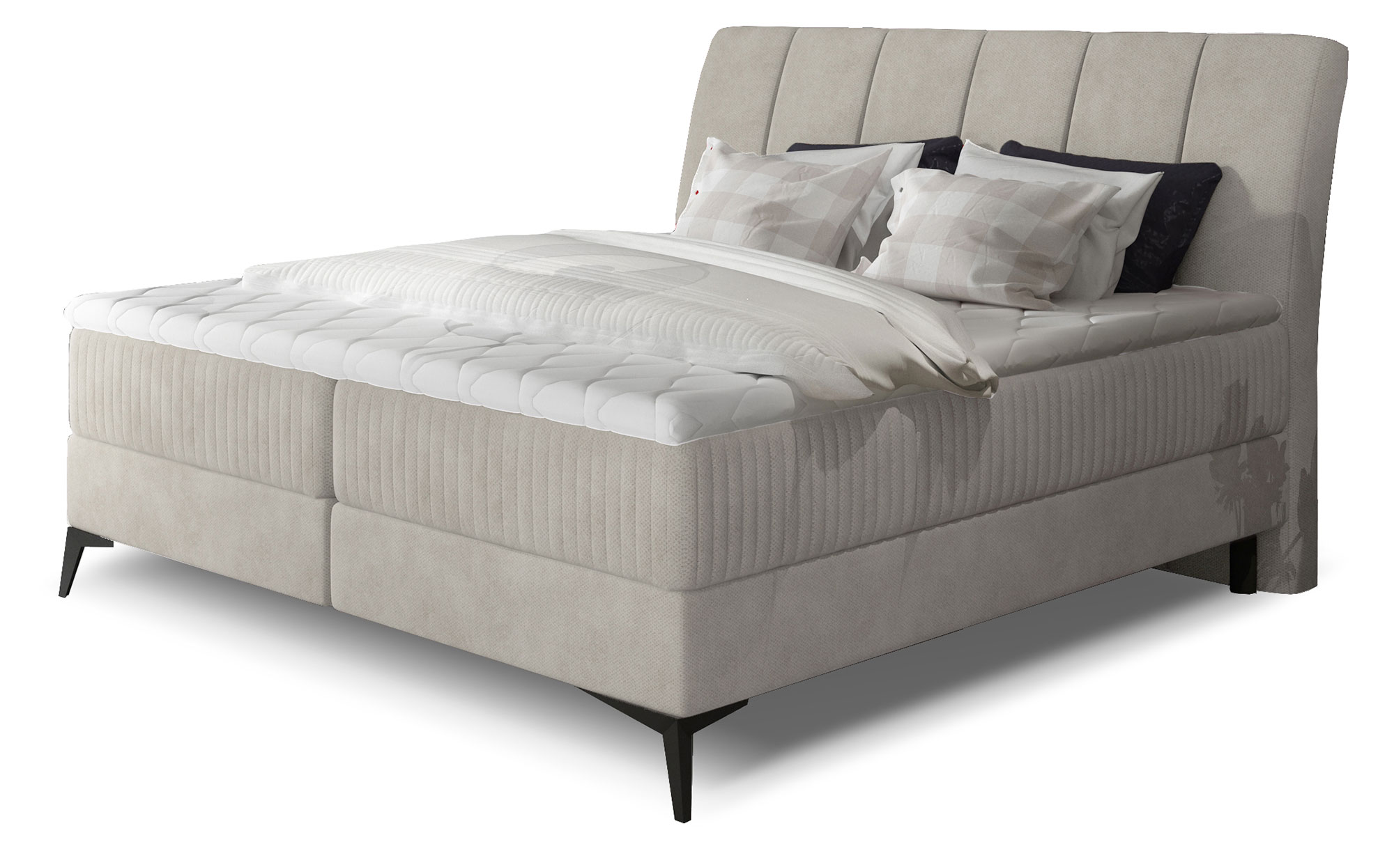 Łóżko kontynentalne Daleya 140x200 cm z pojemnikiem szarobeżowe welur - zdjęcie 1