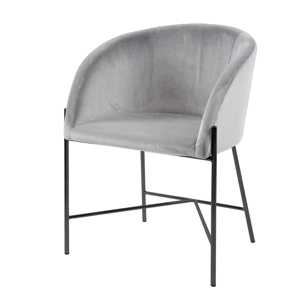 Krzesło tapicerowane Ribioc jasnoszary welur na czarnych nogach