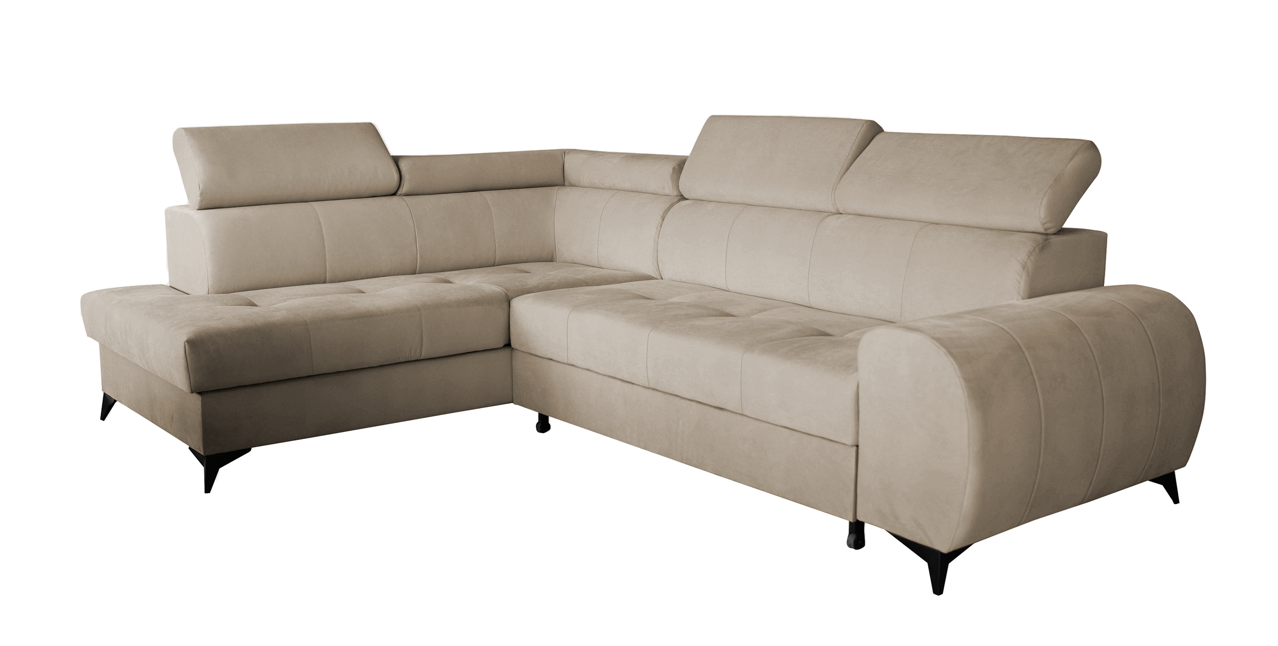 Narożnik z funkcją spania Palawano L-kształtny z pojemnikiem jasnobeżowy velvet lewostronny - zdjęcie 1