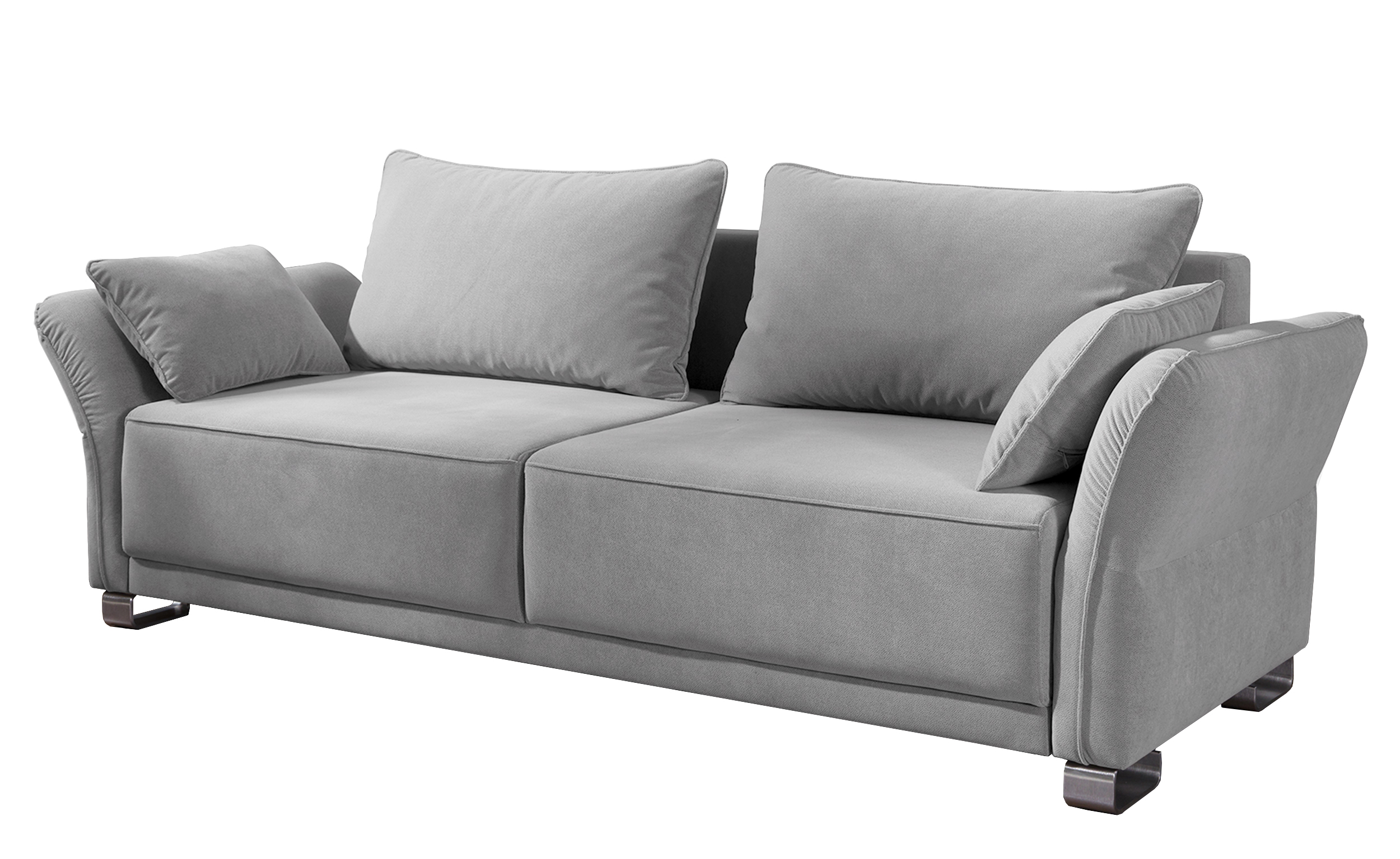 Kanapa rozkładana trzyosobowa Baselo szara z pojemnikiem i regulowanymi podłokietikami w tkaninie hydrofobowej welur - zdjęcie 1