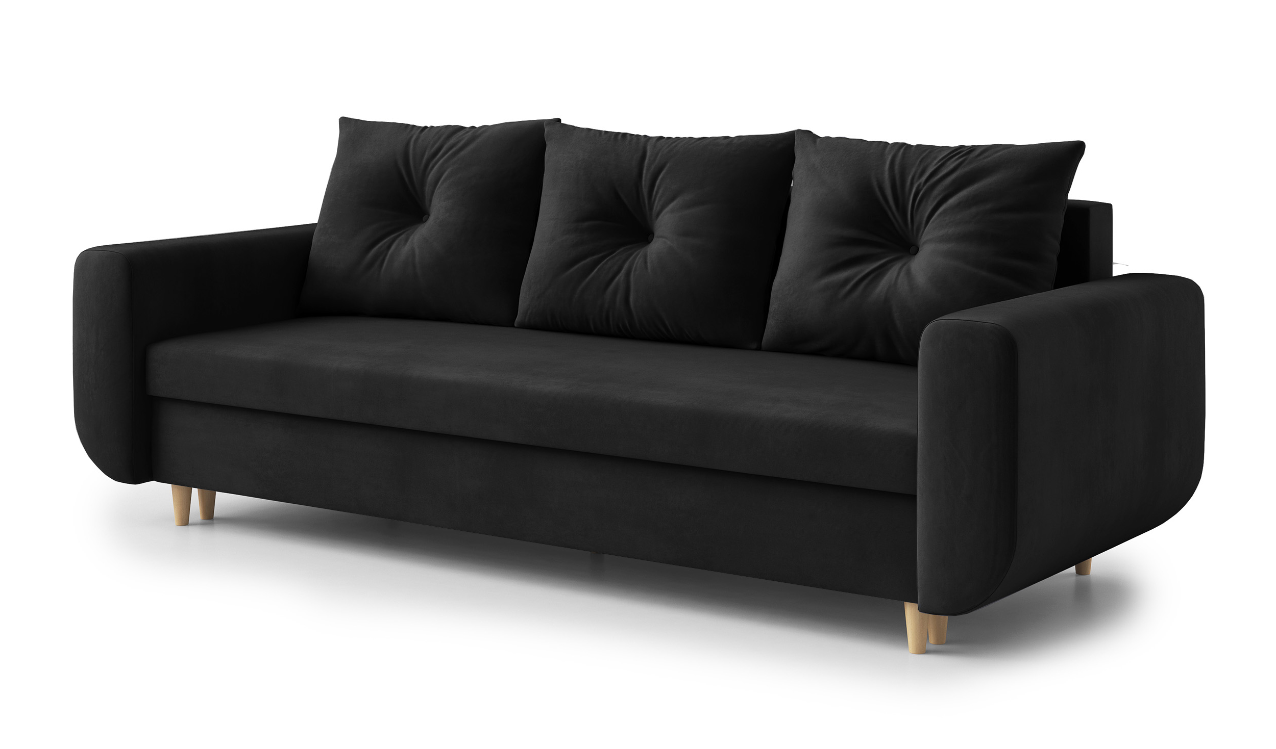 Kanapa rozkładana Chesby z pojemnikiem czarna welur - zdjęcie 1