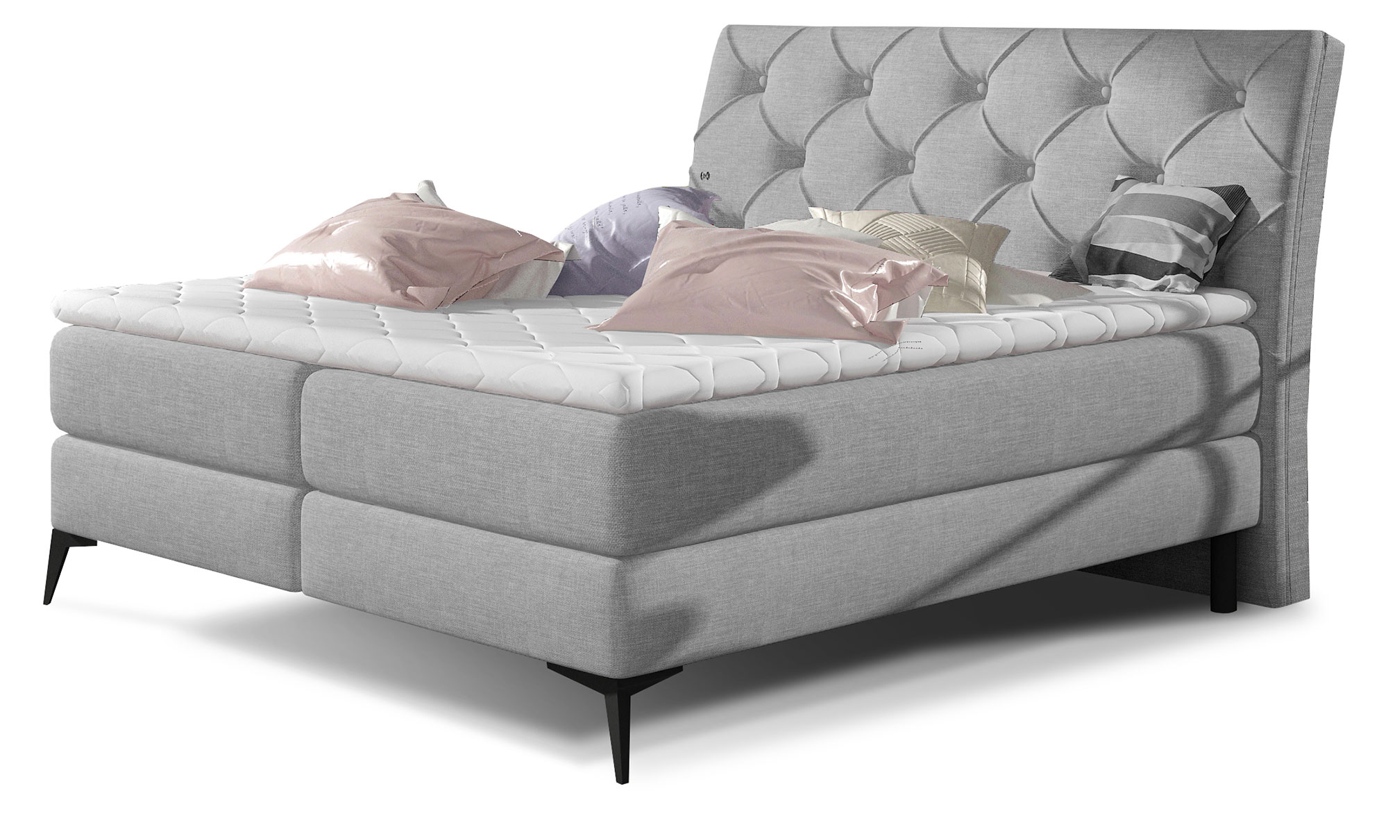 Łóżko kontynentalne Tessino 140x200 cm z pojemnikiem jasnoszare plecionka - zdjęcie 1