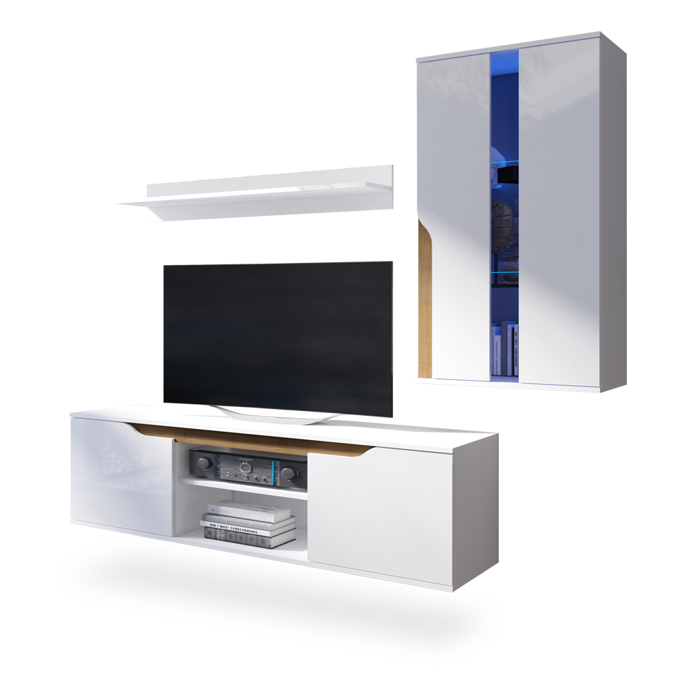 Meblościanka Promina Biały mat / Biały połysk / Dąb złoty  - zdjęcie 1