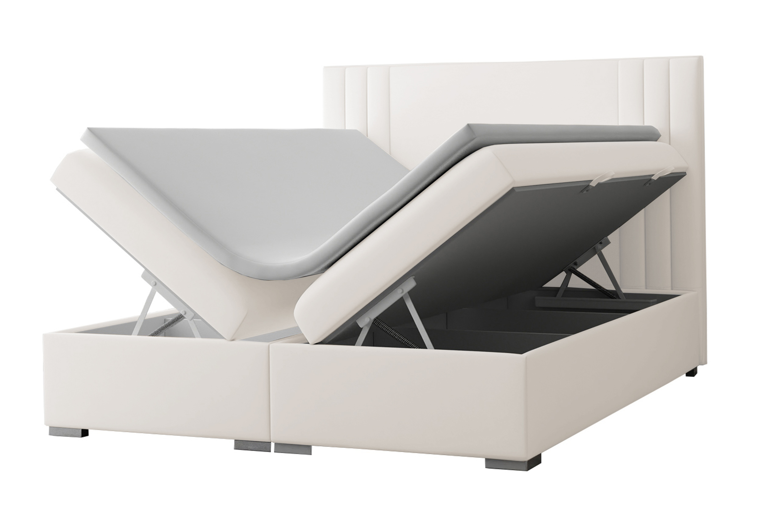 Łóżko kontynentalne 160x200 cm Monder z pojemnikami i topperem jasnobeżowe welur hydrofobowy - zdjęcie 1