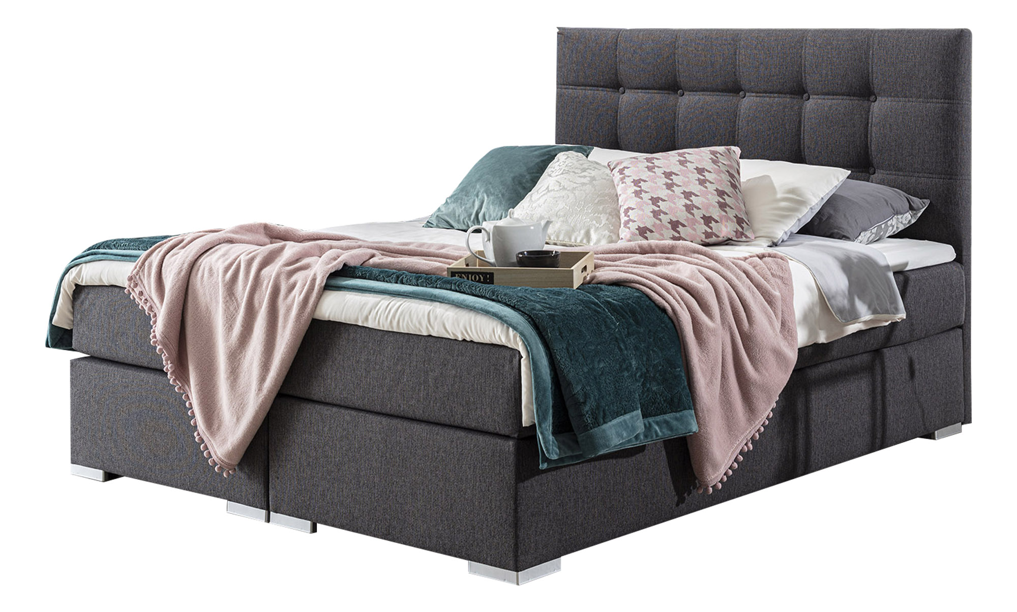 Łóżko kontynentalne Renez 180x200 ciemnoszare plecionka - zdjęcie 1