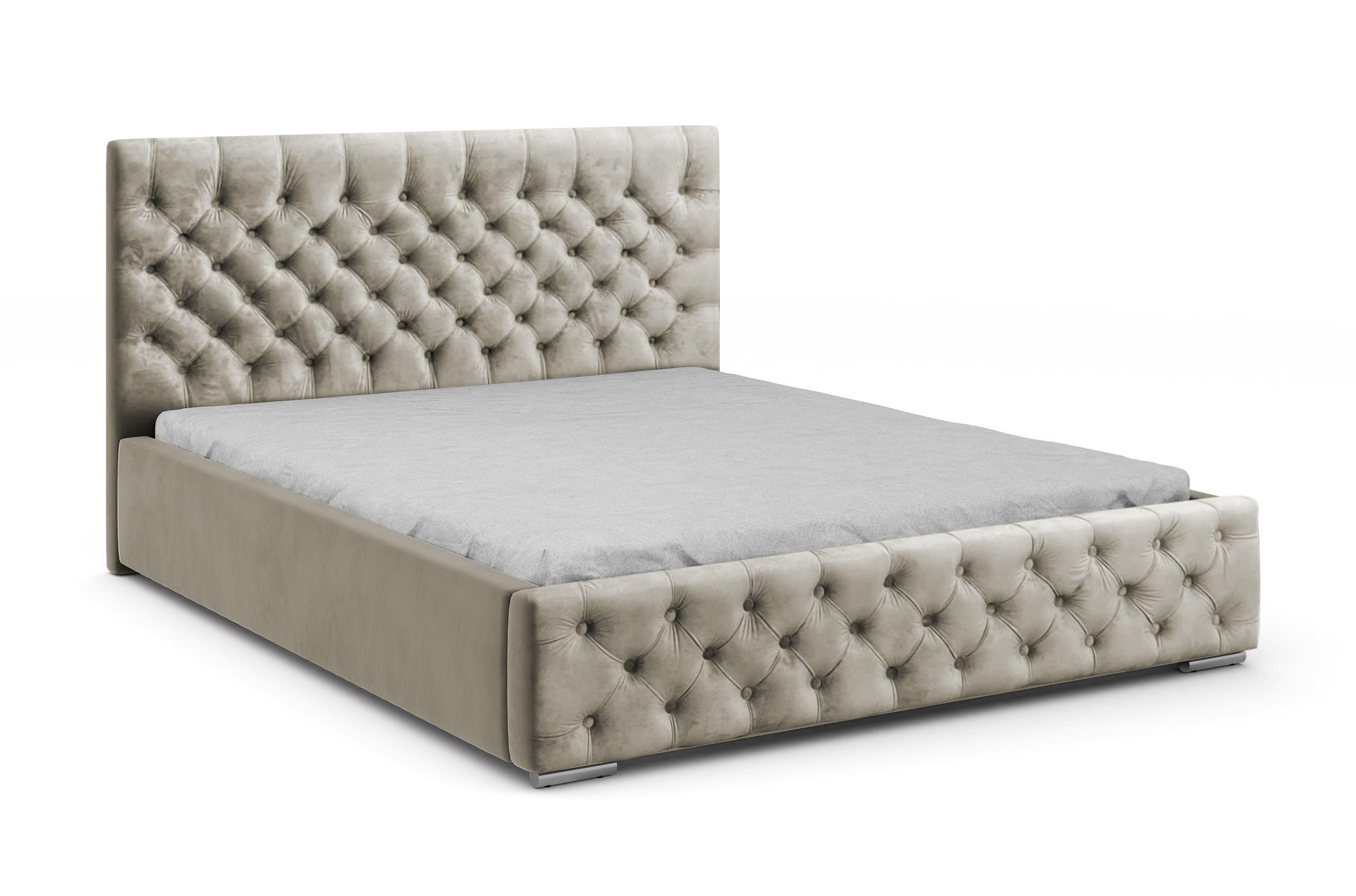 Łóżko tapicerowane 180x200 cm Chestello szarobeżowe z pojemnikiem steleż metalowy podnośnik gazowy - zdjęcie 1