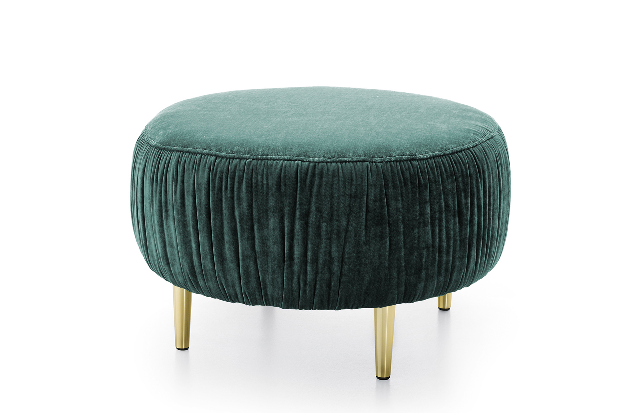 Pufa okrągła Portaris o średnicy 68 cm na złotych nogach zielony velvet łatwoczyszczący - zdjęcie 1