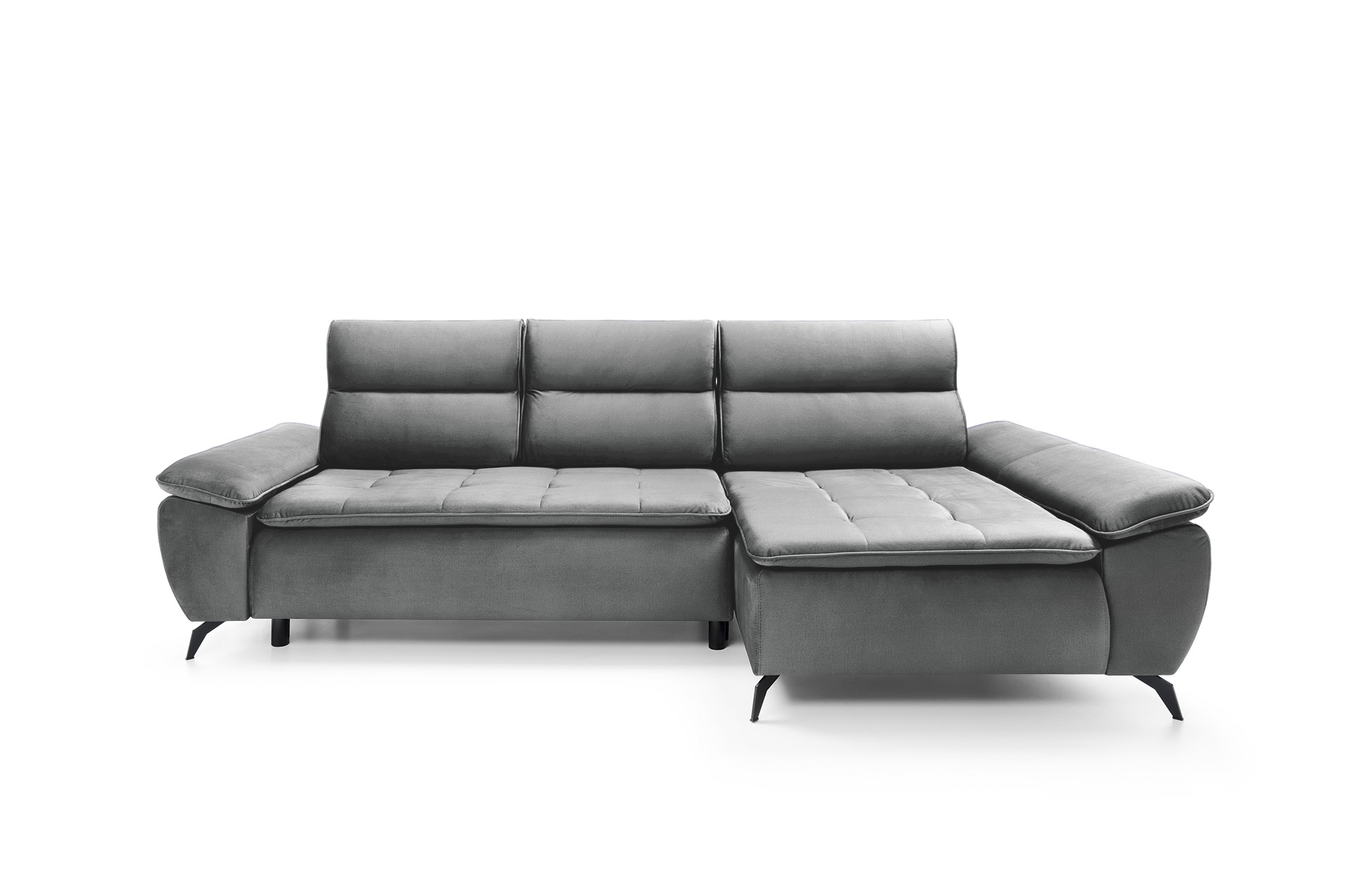 Narożnik z funkcją spania Gelroos L-kształtny z pojemnikiem szary welwet hydrofobowy prawostronny - zdjęcie 1