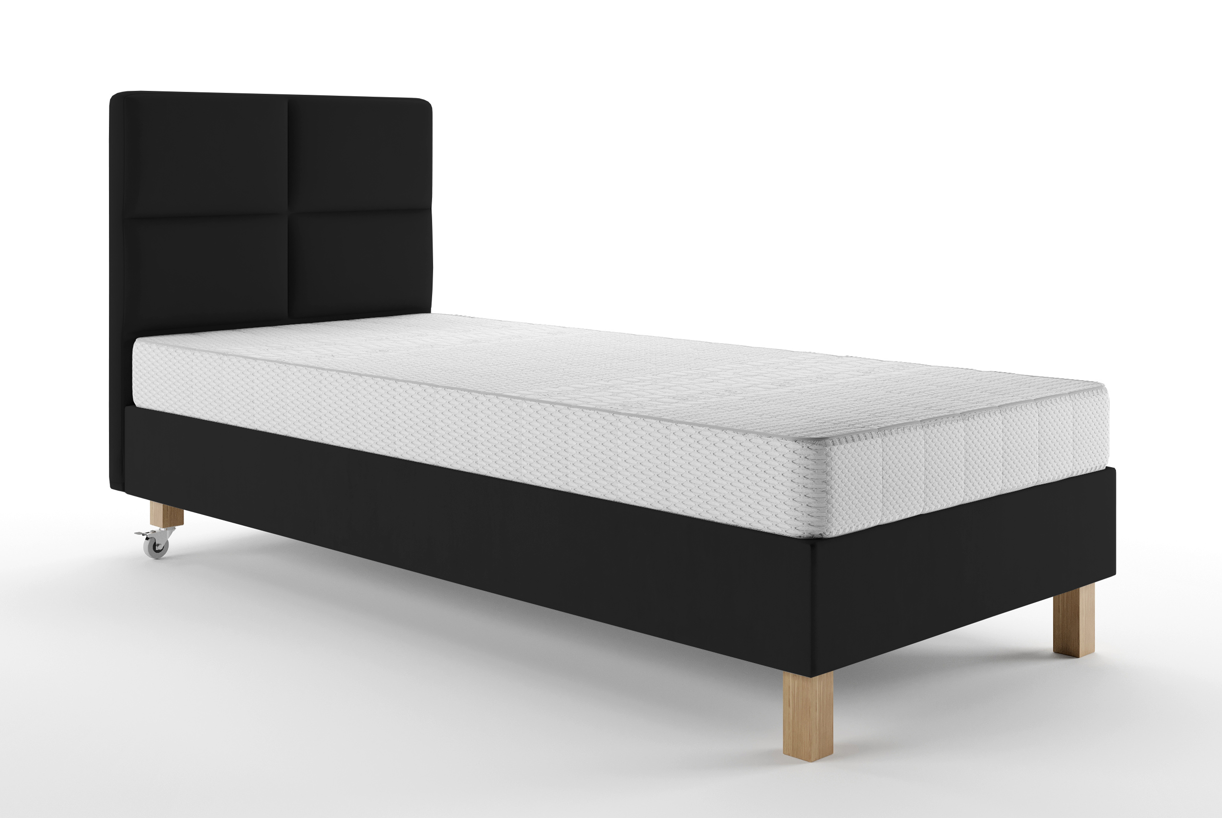 Łóżko tapicerowane 80x200 cm Donbay z wezglowiem panelowym i materacem kieszeniowym czarne welur hydrofobowy - zdjęcie 1