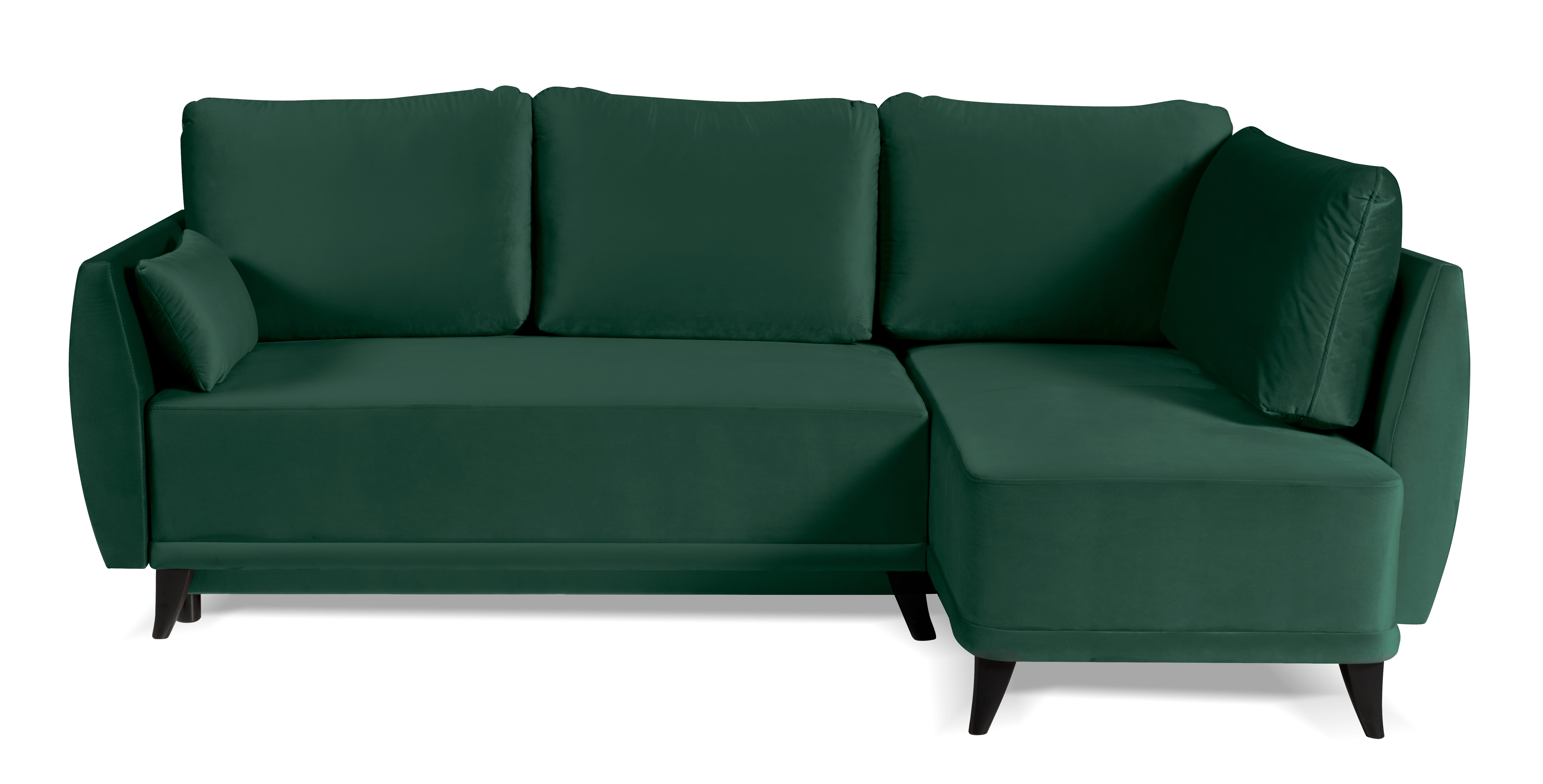 Narożnik z funkcją spania Odollo L-kształtny z pojemnikiem uniwersalny zielony welur - zdjęcie 1