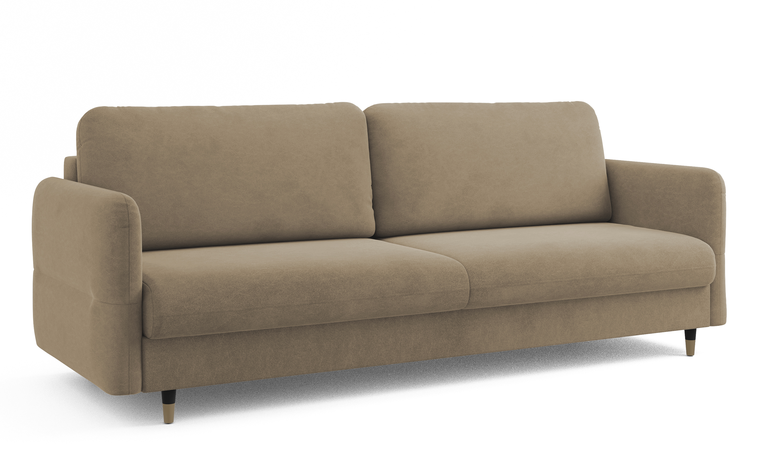 Kanapa rozkładana trzyosobowa Haria z pojemnikiem beżowa welur łatwoczyszczący - zdjęcie 1