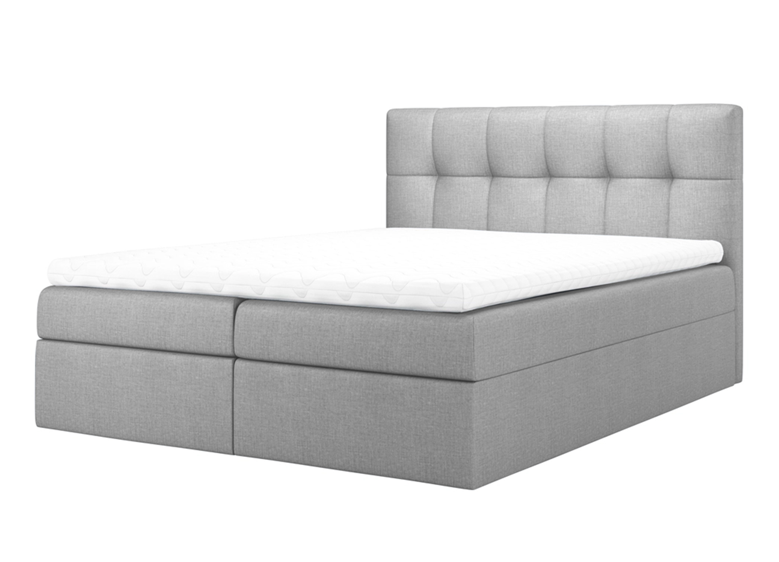 Łóżko kontynentalne Rekius 200x200 z dwoma pojemnikami, materacem i topperem jasnoszare hydrofobowe - zdjęcie 1