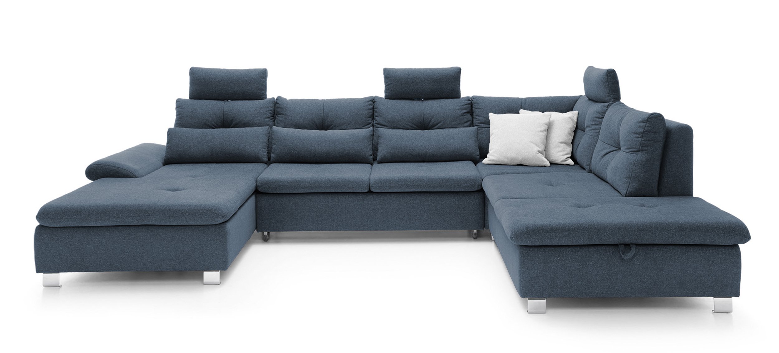 Narożnik z funkcją spania Josella U z pojemnikiem granatowy w tkaninie hydrofobowej plecionka lewostronny - zdjęcie 1