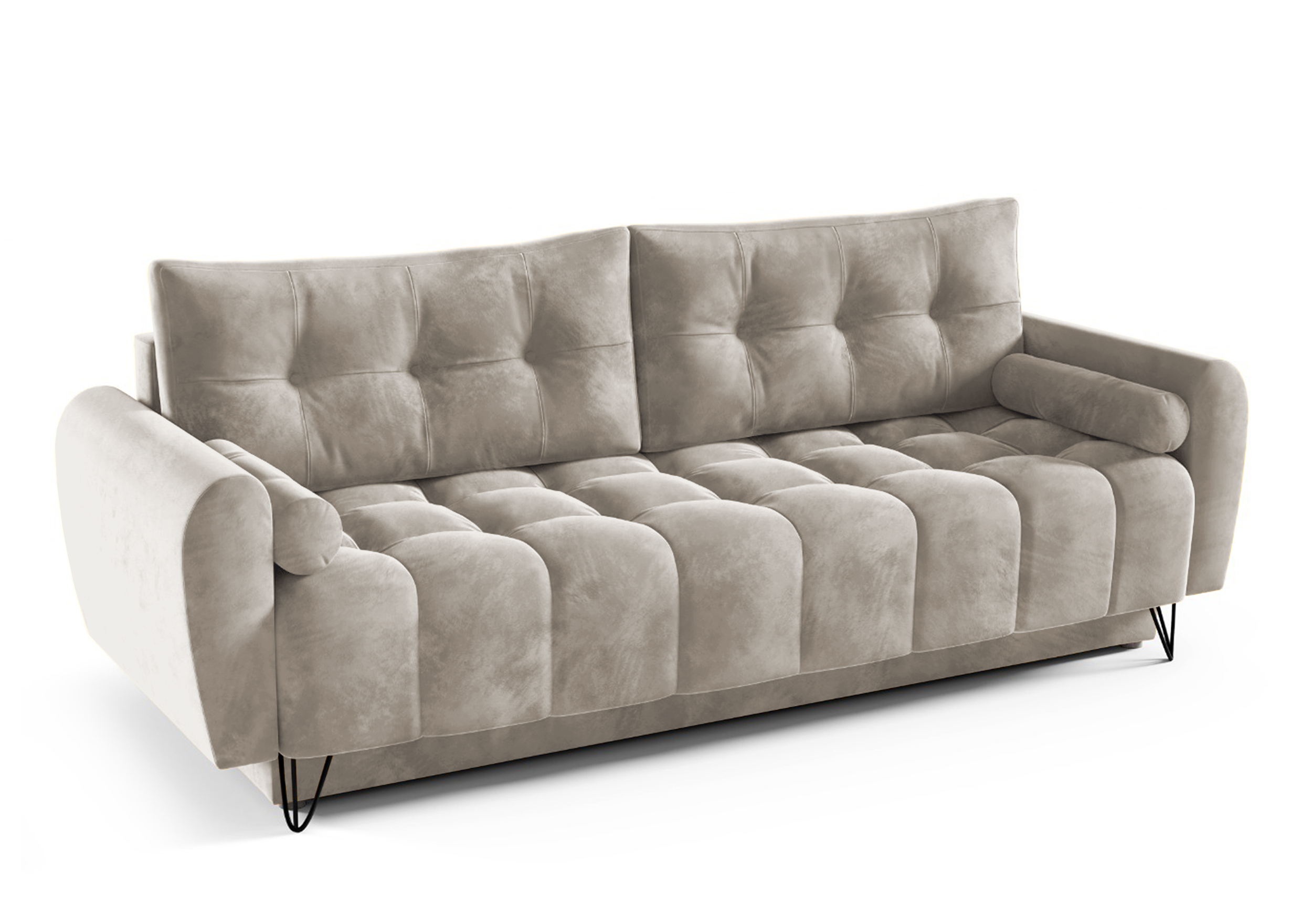 Kanapa rozkładana trzyosobowa Minna jasnobeżowa z pojemnikiem welur hydrofobowy - zdjęcie 1