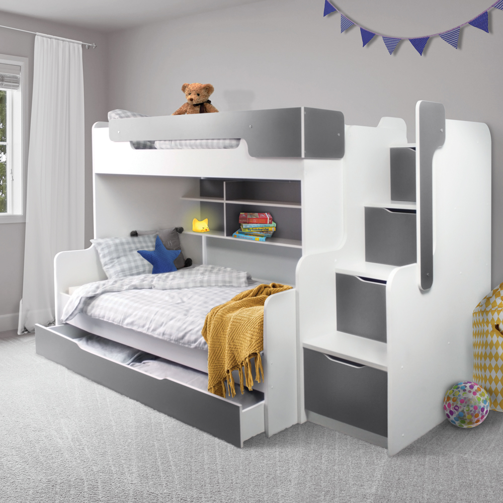 Łóżko piętrowe z dwoma posłaniami Ferreros z szufladą i schowkami Biały/Popiel - zdjęcie 6
