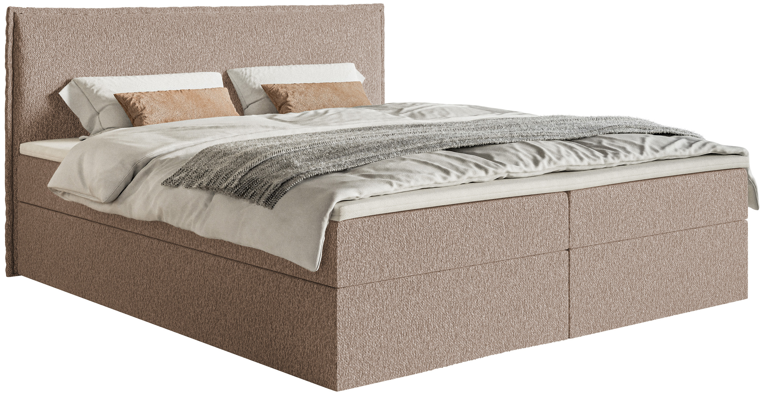 Łóżko kontynentalne 160x200 cm Softie z pojemnikami i topperem ciemnobeżowe szenil  - zdjęcie 1