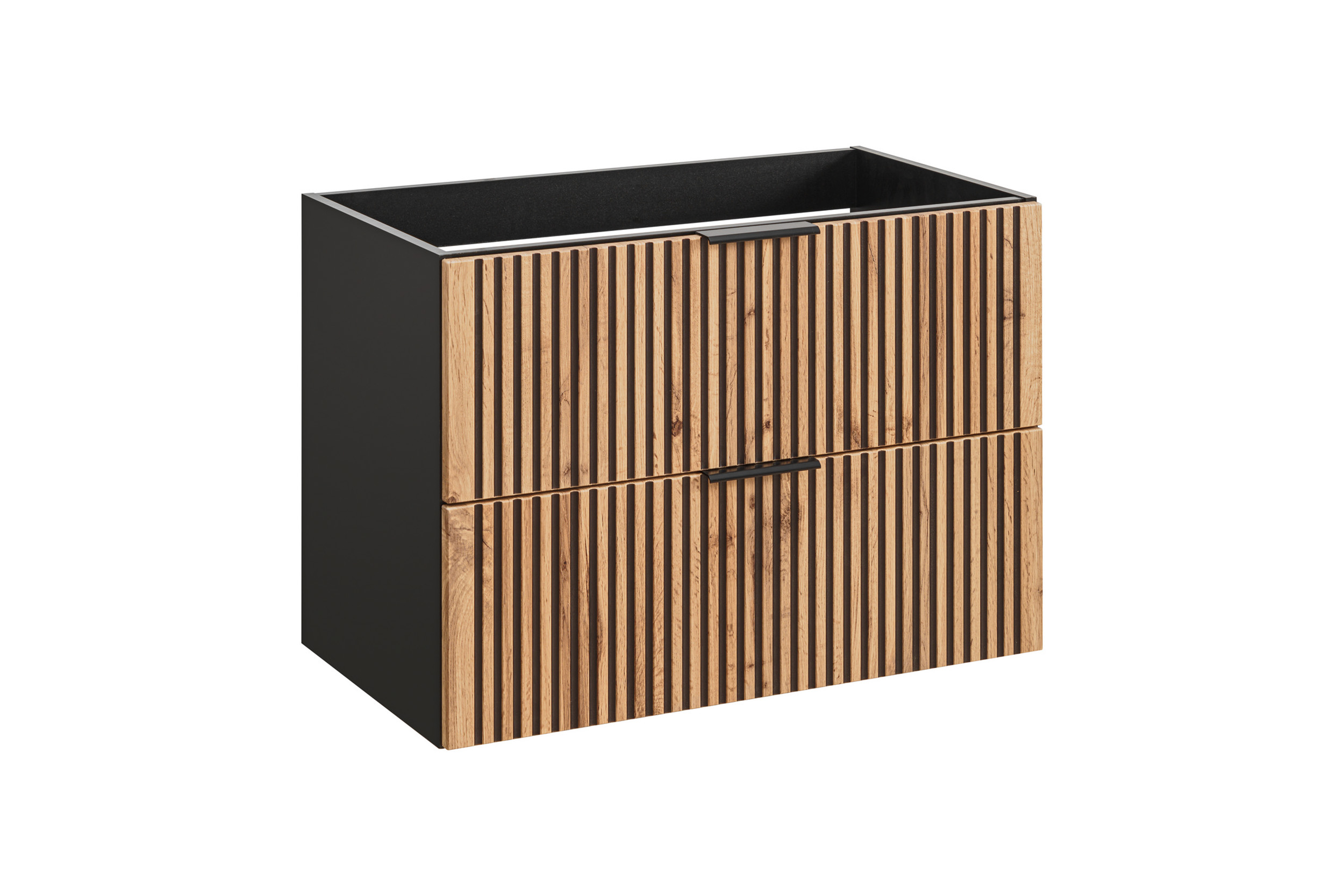 Szafka pod umywalkę Ossolies 80 cm czarna/dąb lamele - zdjęcie 1