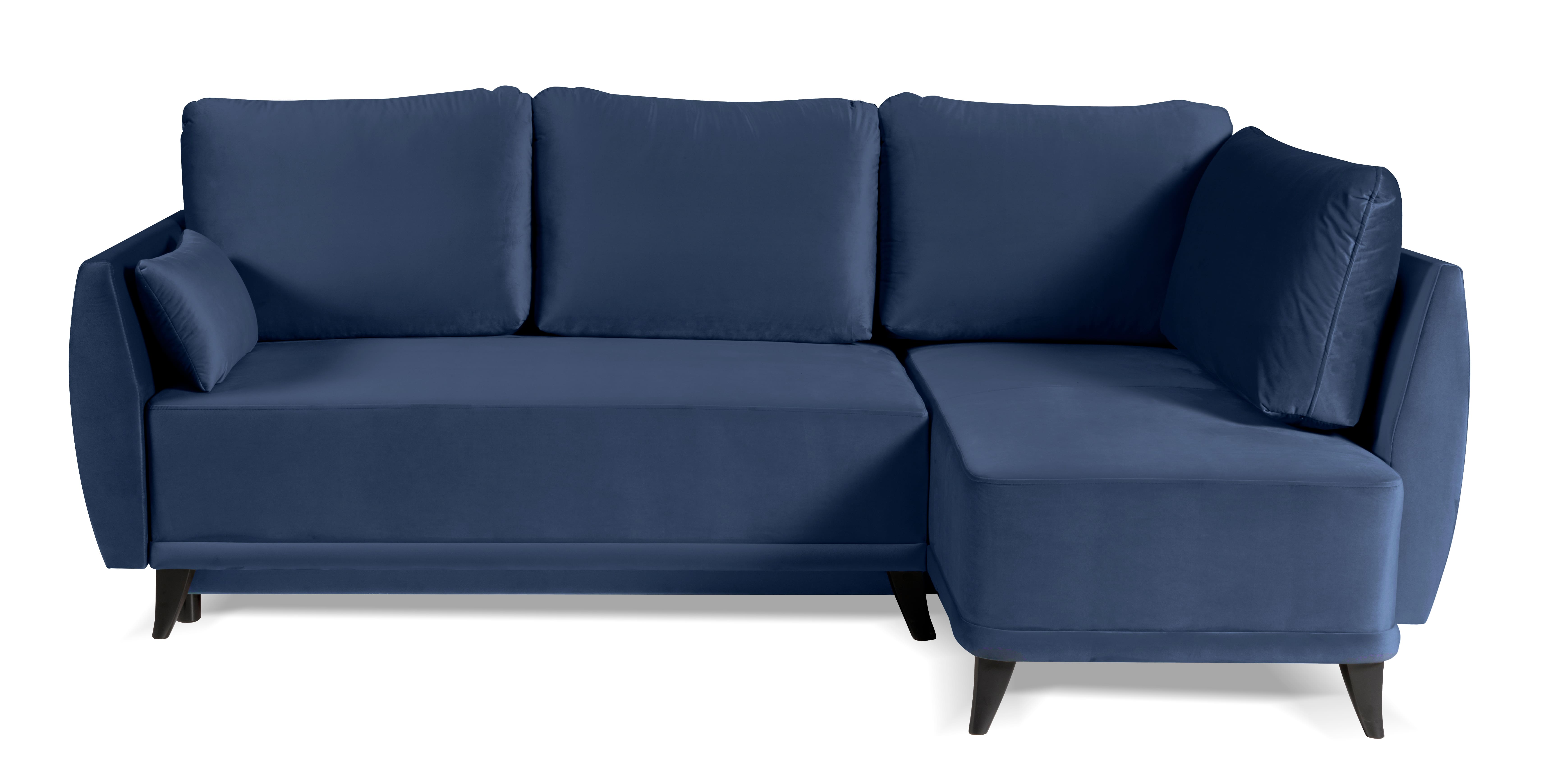 Narożnik z funkcją spania Odollo L-kształtny z pojemnikiem uniwersalny granatowy welur - zdjęcie 1