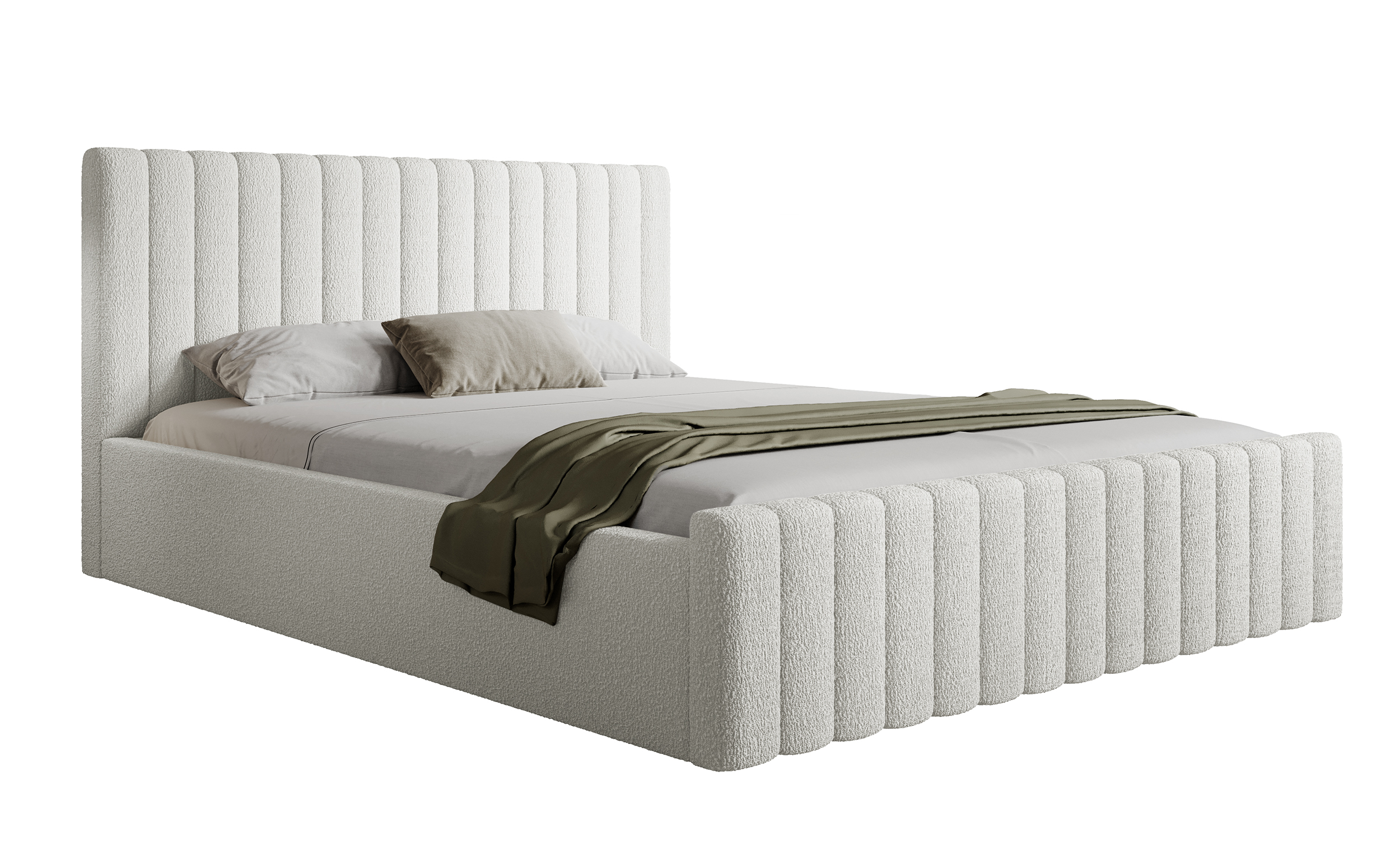 Łóżko tapicerowane 180x200 cm Ramone kremowe z pojemnikiem boucle nogi czarne - zdjęcie 1