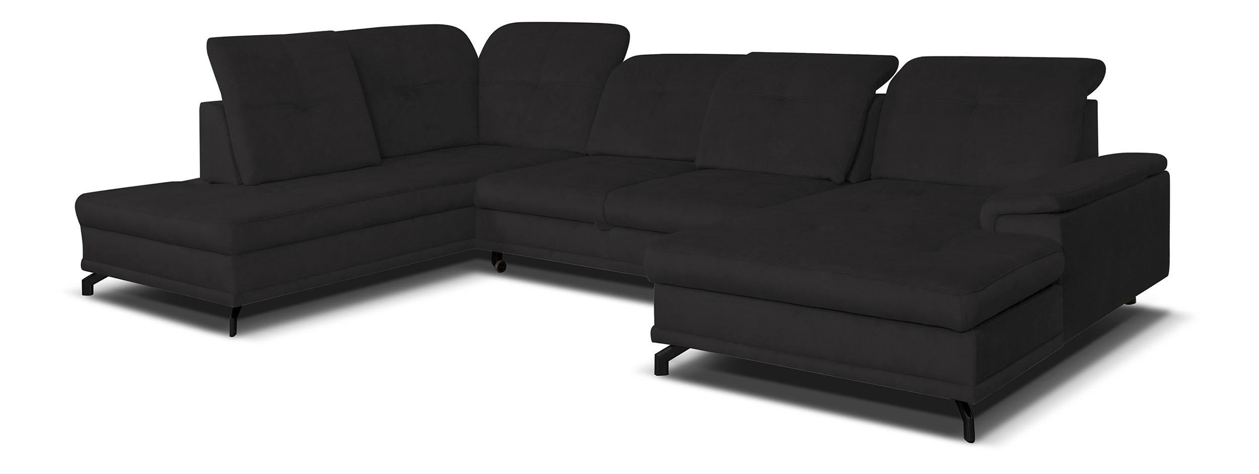 Narożnik z funkcją spania Berberati U-kształtny czarny nogi czarne velvet hydrofobowy z pojemnikiem prawostronny - zdjęcie 1